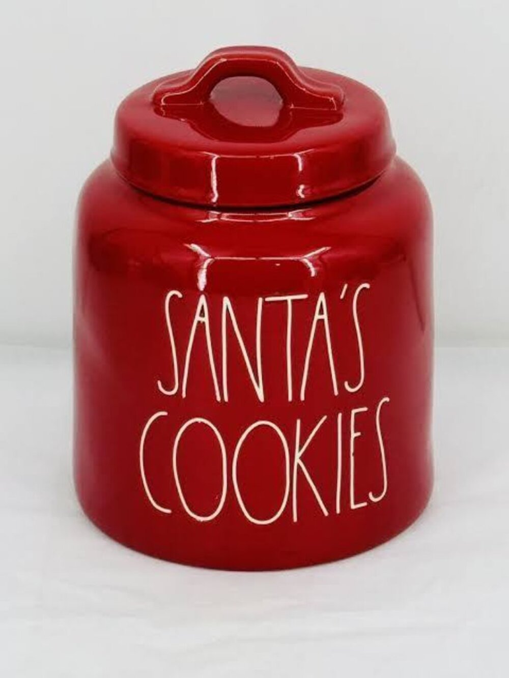Rae Dunn Santa's Cookies Red Ceramic Cookie Jar
